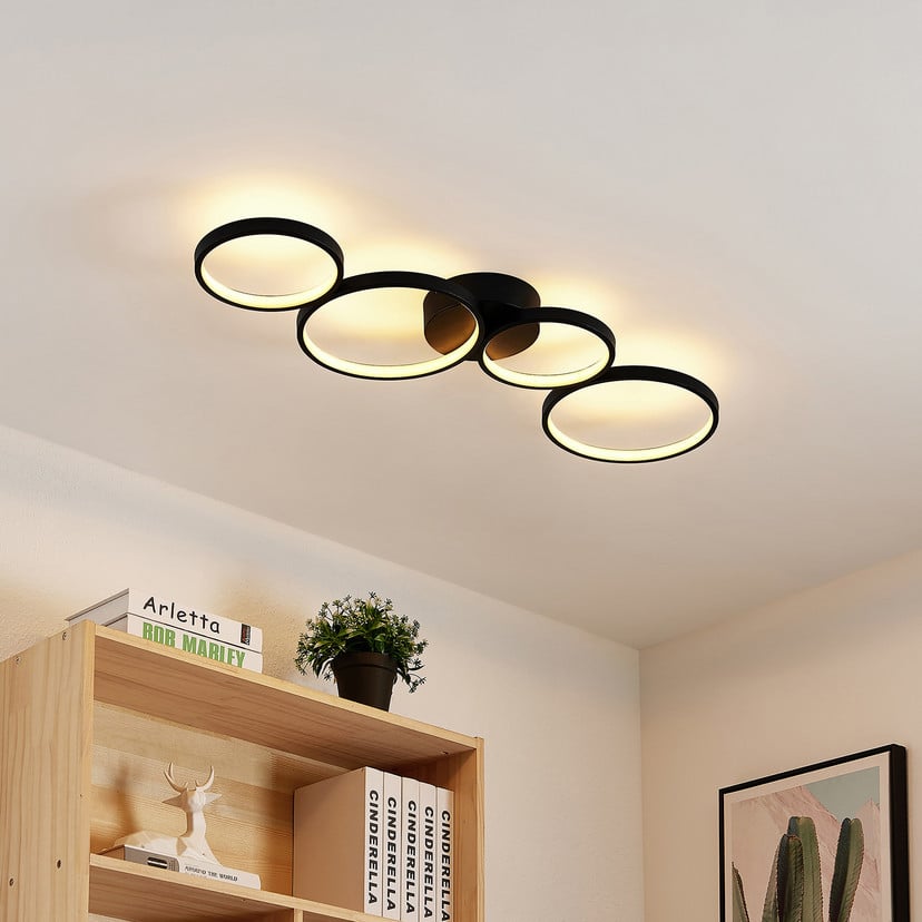 lampenwelt Lindby LED-Deckenleuchte Evengeline schwarz Alu 88 cm Bis zu 65% Rabatt