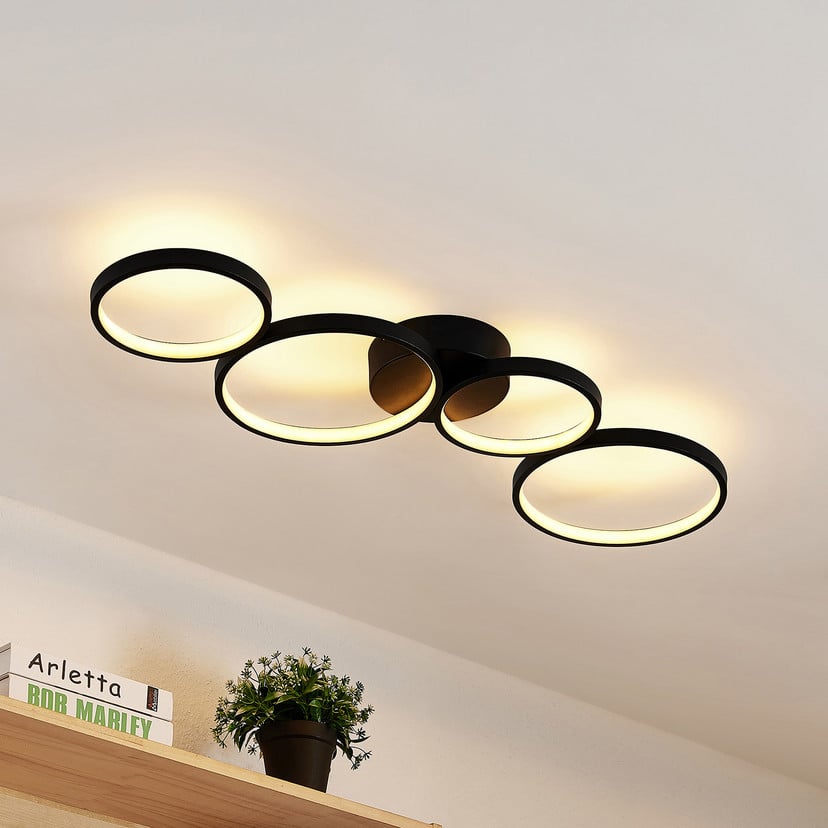 lampenwelt Lindby LED-Deckenleuchte Evengeline schwarz Alu 88 cm Bis zu 65% Rabatt