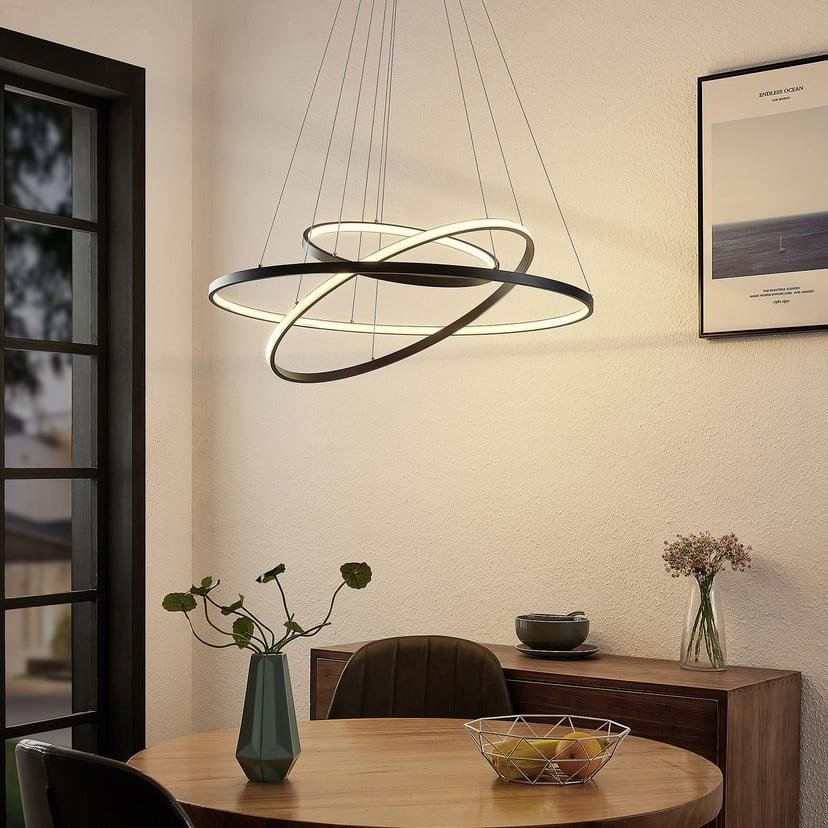 lampenwelt Lucande LED-Pendelleuchte Ezana schwarz Metall Ø 80cm Im Verkauf