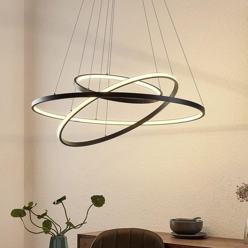 lampenwelt Lucande LED-Pendelleuchte Ezana schwarz Metall Ø 80cm Im Verkauf