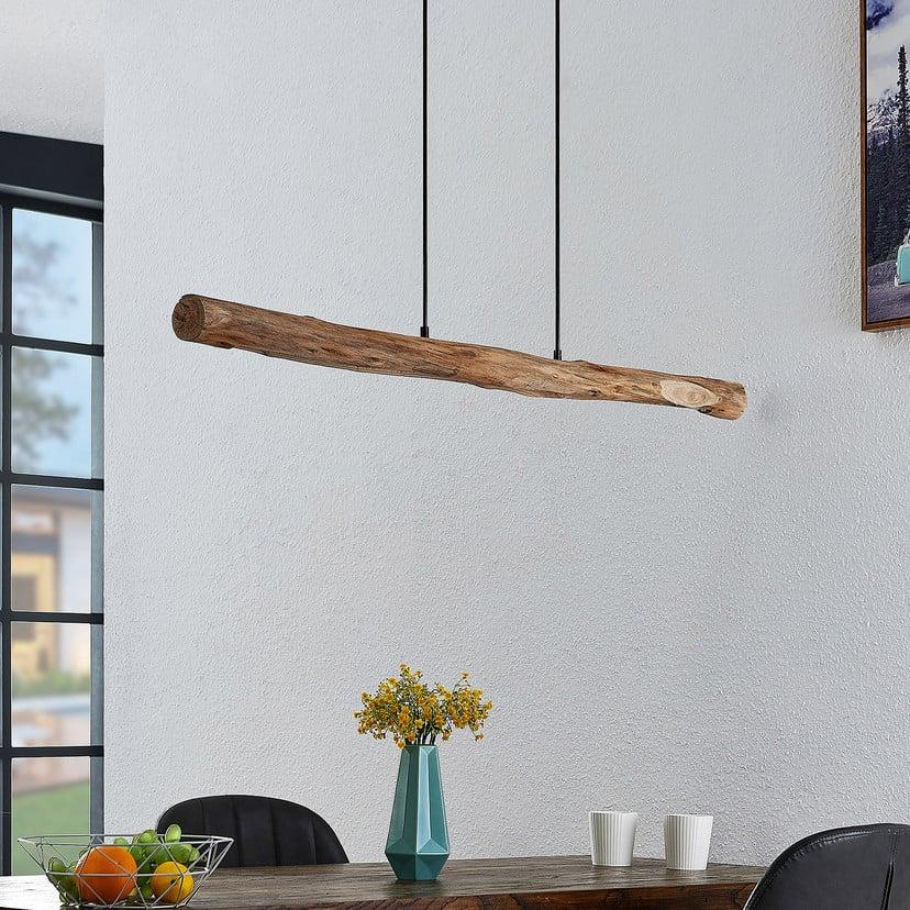 lampenwelt Lindby LED-Hängeleuchte Nekala schwarz Holz Länge 120cm im Angebot