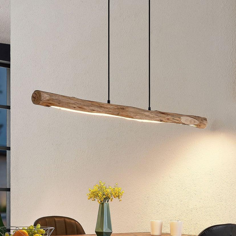 lampenwelt Lindby LED-Hängeleuchte Nekala schwarz Holz Länge 120cm im Angebot