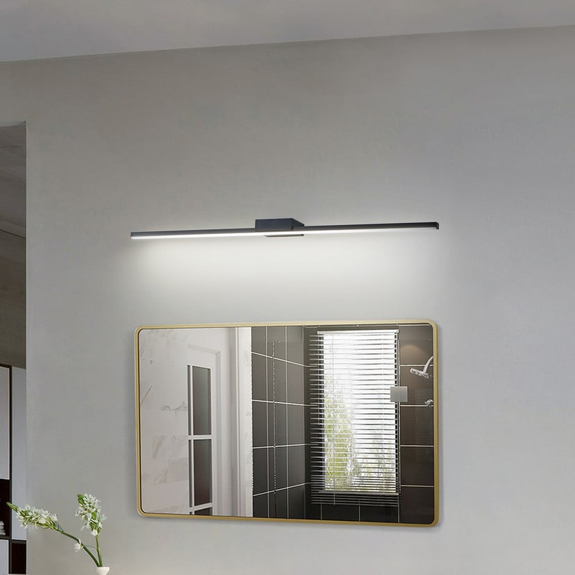 lampenwelt Lucande LED-Spiegellampe Kivana schwarz Metall 90cm IP44 Schlussverkauf