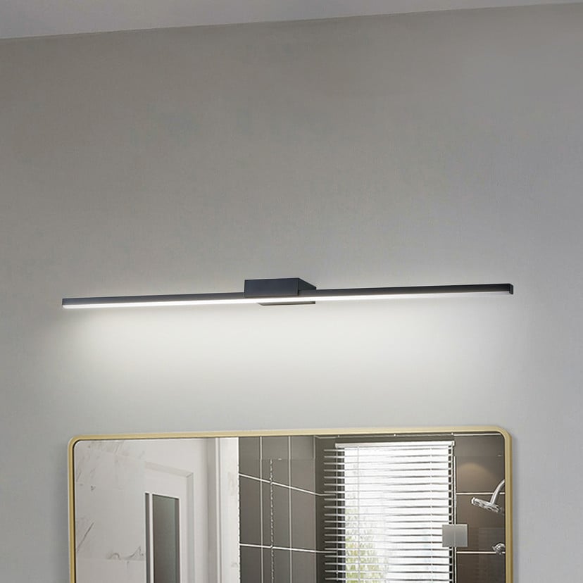 lampenwelt Lucande LED-Spiegellampe Kivana schwarz Metall 90cm IP44 Schlussverkauf