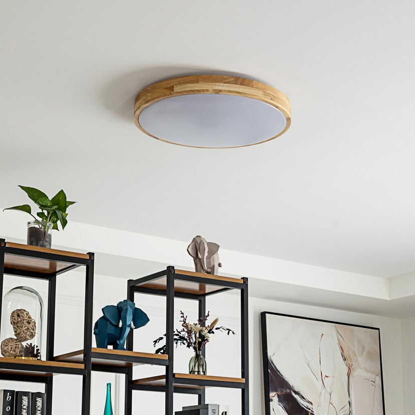 lampenwelt Lindby Smart LED-Deckenleuchte Innes Holz Ø51cm RGB CCT Tuya 50% Rabatt mit kostenlosem Versand