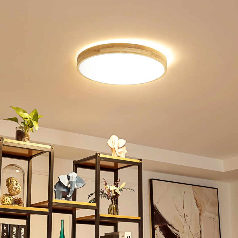lampenwelt Lindby Smart LED-Deckenleuchte Innes Holz Ø51cm RGB CCT Tuya 50% Rabatt mit kostenlosem Versand