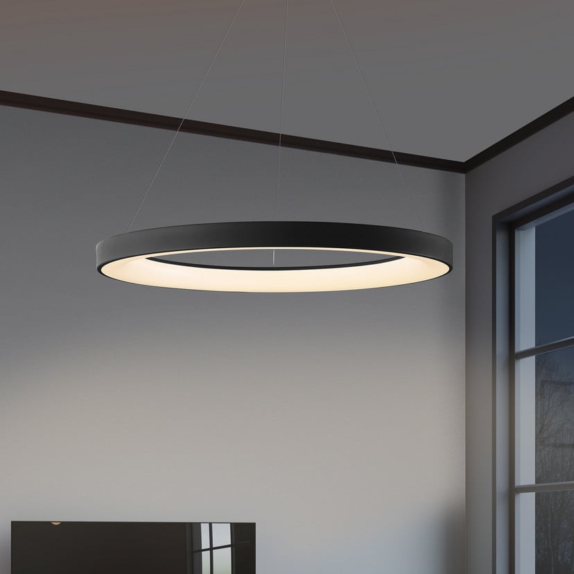 lampenwelt LED-Hängeleuchte Niseko II Fernbedienung Ø 50 cm schwarz Online