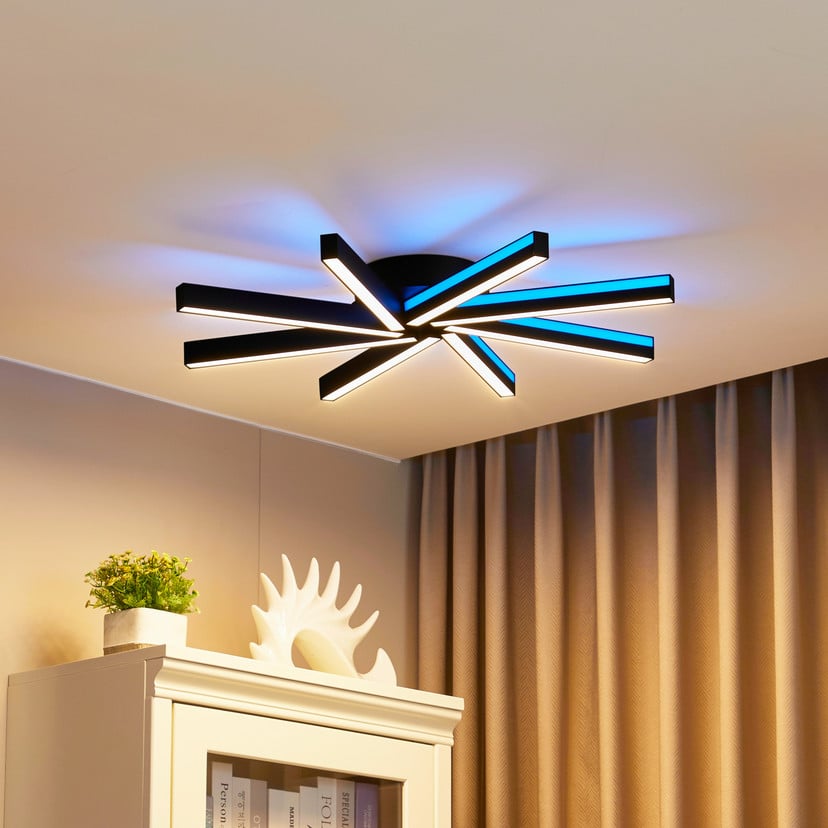 lampenwelt Lucande Smart LED-Deckenleuchte Tjado Ø70 cm schwarz RGBW Günstiger Verkauf