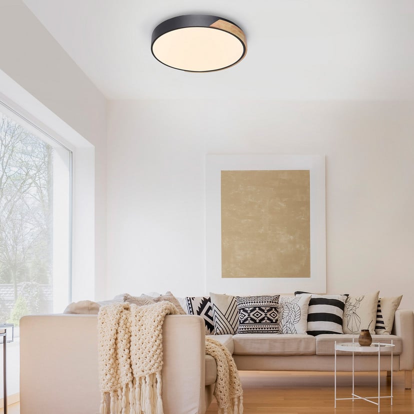 lampenwelt Paul Neuhaus Q-BILA LED-Deckenlampe schwarz/eiche Günstig kaufen