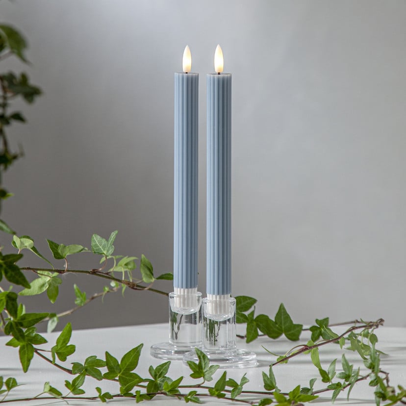 lampenwelt LED-Kerze Flamme Stripe blau 25 cm Wachs Batterie 2er-Set Wochenangebot