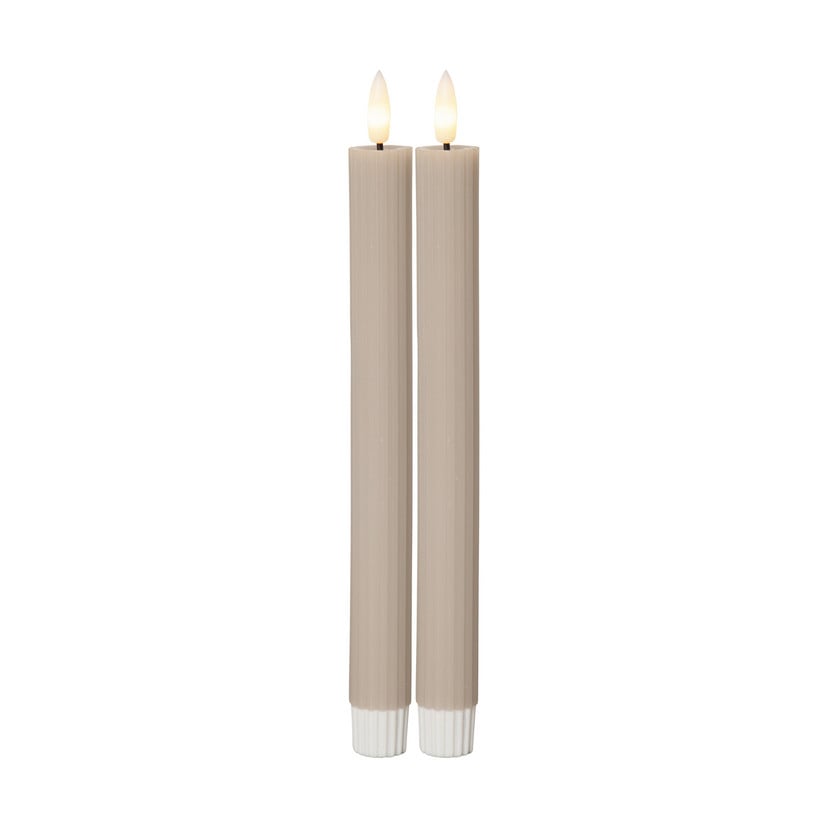 lampenwelt LED-Kerze Flamme Stripe beige 25 cm Wachs Batterie 2er-Set Letzte 3 Tage