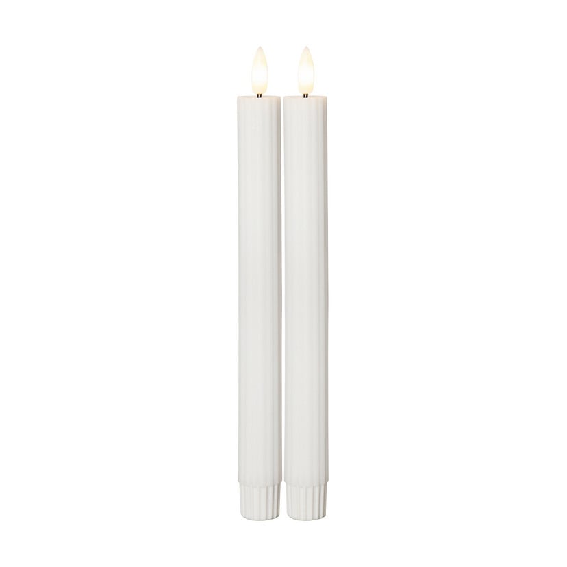 lampenwelt LED-Kerze Flamme Stripe weiß 25 cm Wachs Batterie 2er-Set Black Friday Preise