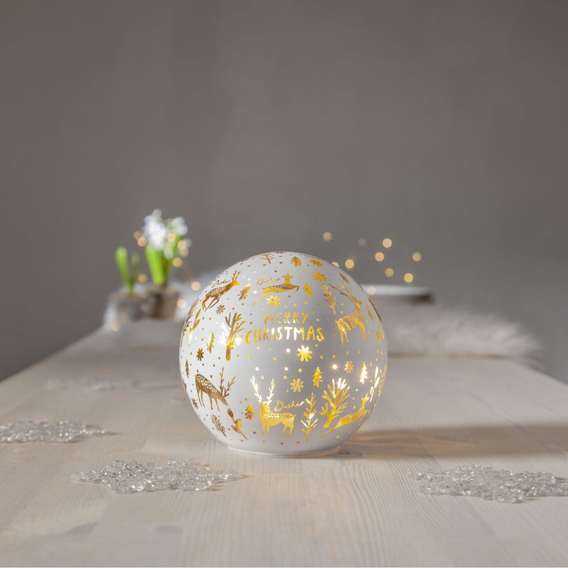 lampenwelt LED-Kugellampe Merry X-Mas Ø 15 cm weiß Glas Batteriebetrieb Verkauf