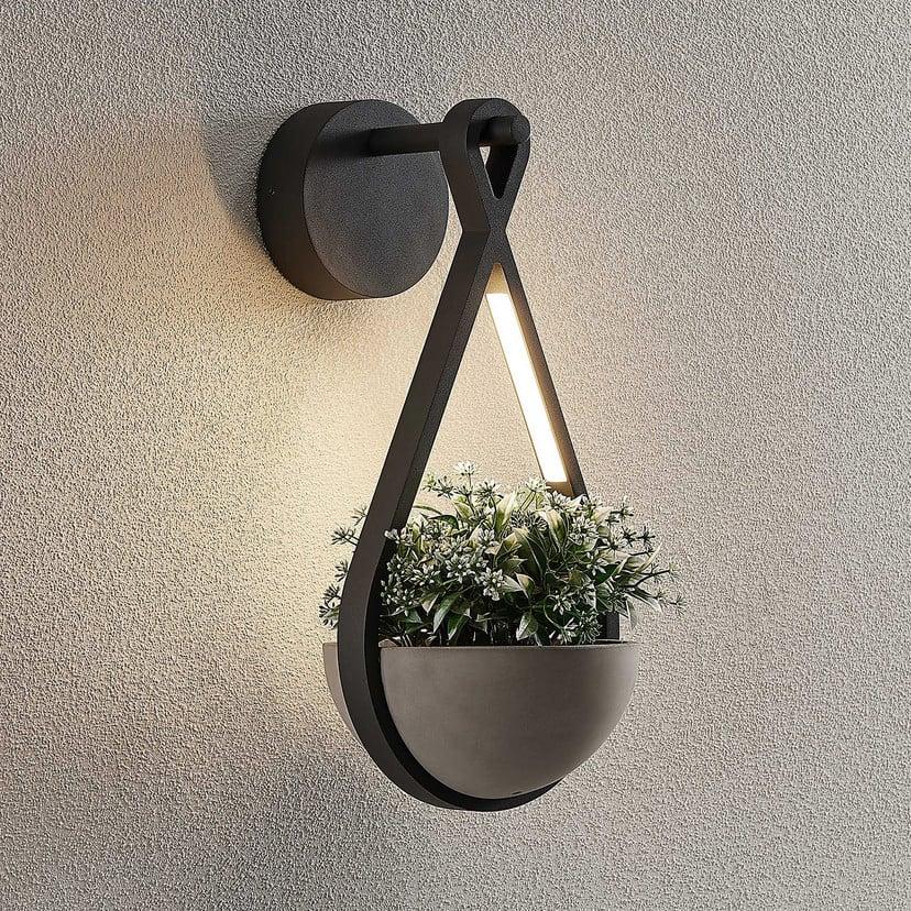 lampenwelt Lucande LED-Außenwandleuchte Florka Naturstein Blumenampel Fabrikpreis