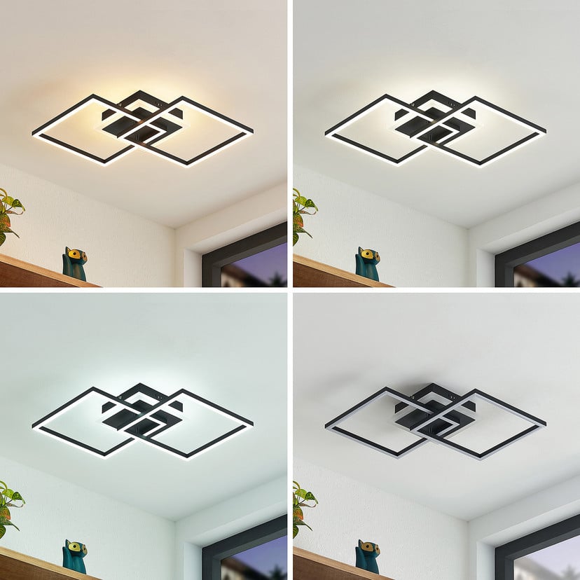 lampenwelt Lindby LED-Deckenlampe Fjardo eckig schwarz CCT Remote Nur für heute