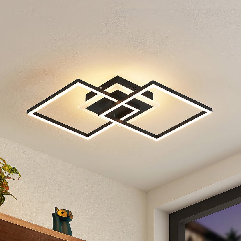 lampenwelt Lindby LED-Deckenlampe Fjardo eckig schwarz CCT Remote Nur für heute