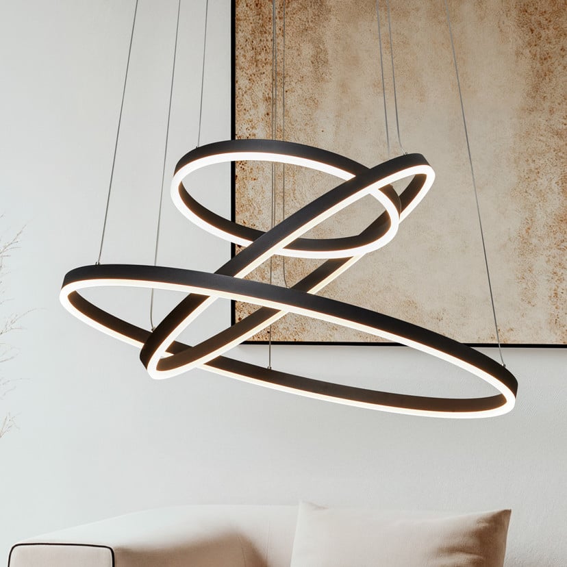 lampenwelt Arcchio LED-Hängeleuchte Albiona schwarz 3 Ringe Ø 80 cm Fabrikladen