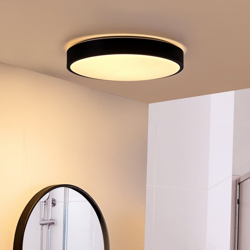 lampenwelt Lindby LED-Deckenlampe Medon Ø 38 cm schwarz IP44 Metall 2025