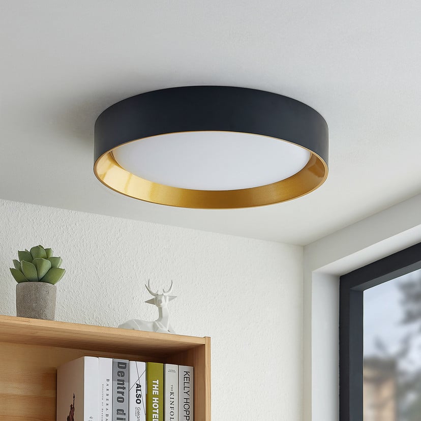 lampenwelt Lindby LED-Deckenleuchte Kambia 55 cm schwarz/gold Metall Limitierter Zeitrabatt