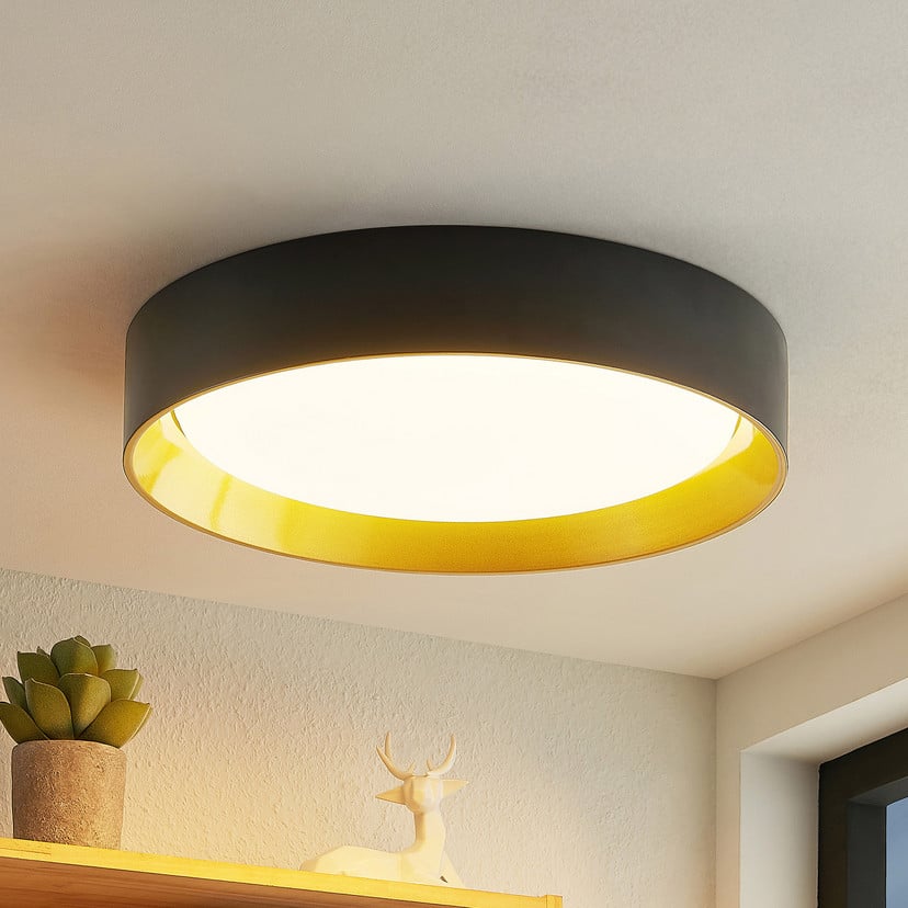 lampenwelt Lindby LED-Deckenleuchte Kambia 55 cm schwarz/gold Metall Limitierter Zeitrabatt