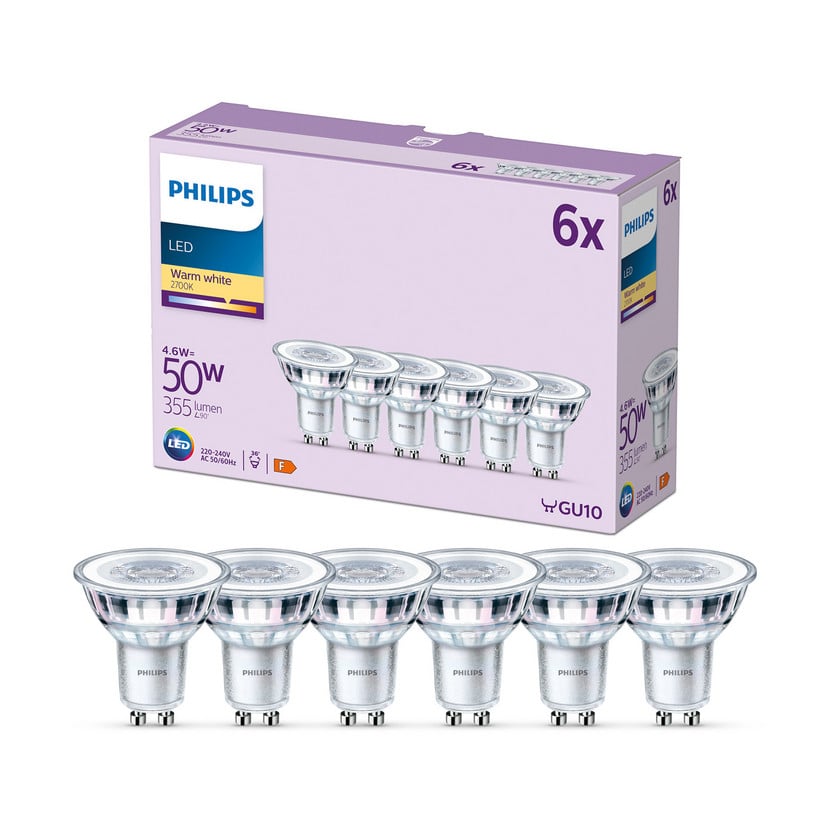 lampenwelt Philips LED-Lampe GU10 4 6W 355lm 827 klar 36° 6er Top Angebot