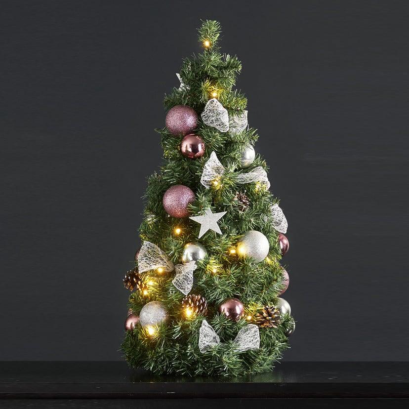 lampenwelt LED-Tannenkegel Noel mit silber-/pinkfarbener Deko