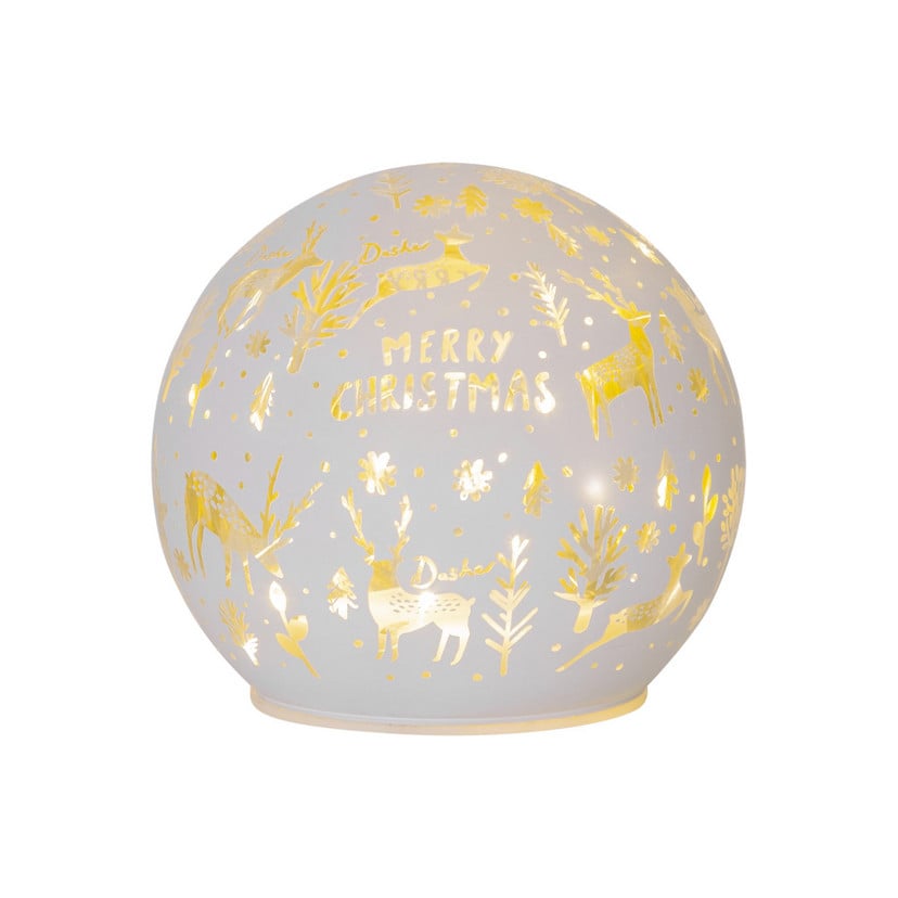 lampenwelt LED-Kugellampe Merry X-Mas Ø 12 cm weiß Glas Batteriebetrieb Bis zu 50% Rabatt