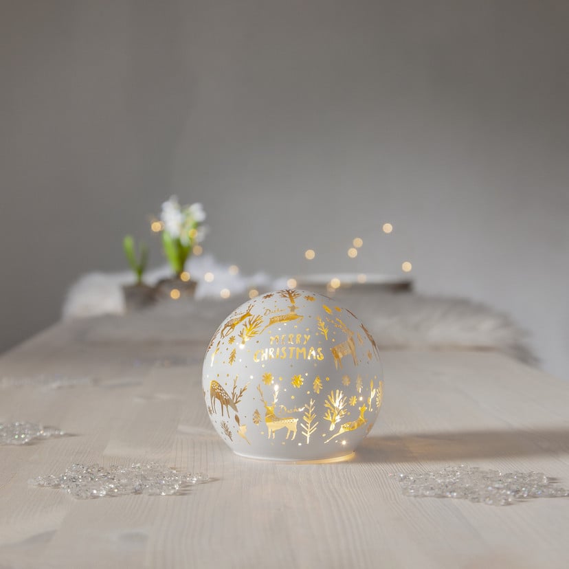 lampenwelt LED-Kugellampe Merry X-Mas Ø 12 cm weiß Glas Batteriebetrieb Bis zu 50% Rabatt