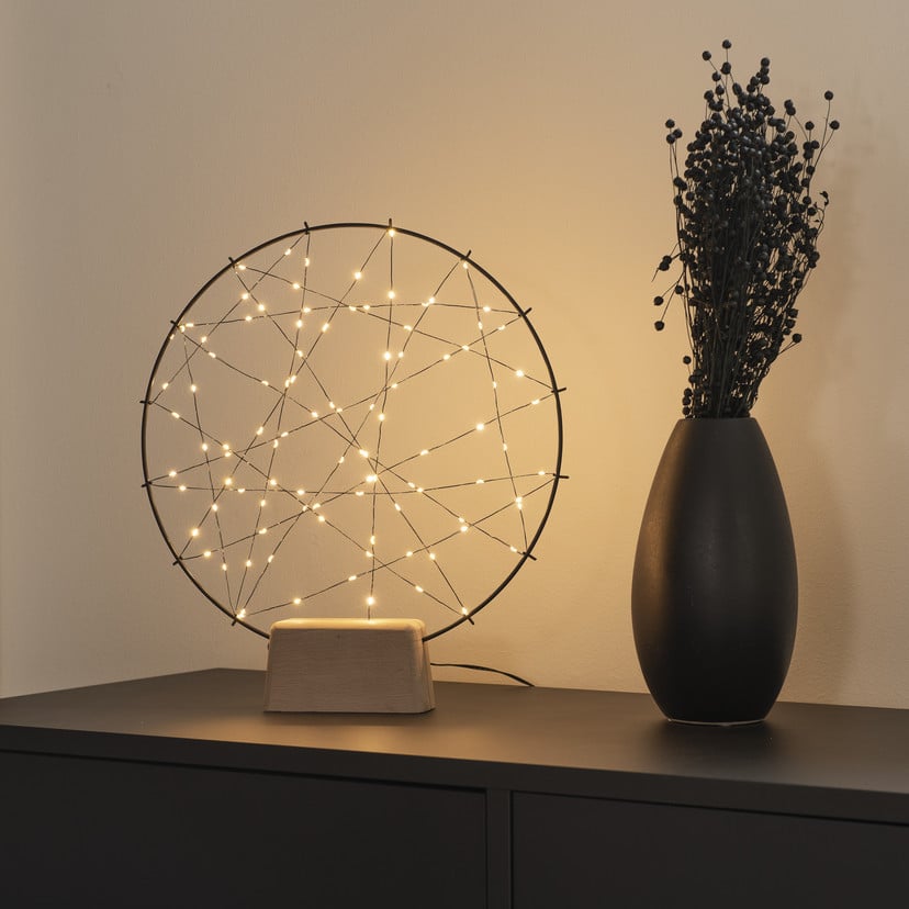 lampenwelt LED-Silhouette Kleiner Ring mit Holzfuß