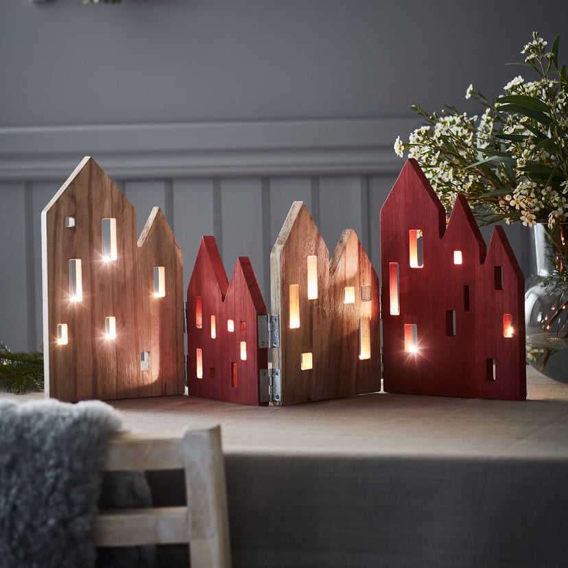 lampenwelt LED-Dekorationsleuchte View aus Holz rot