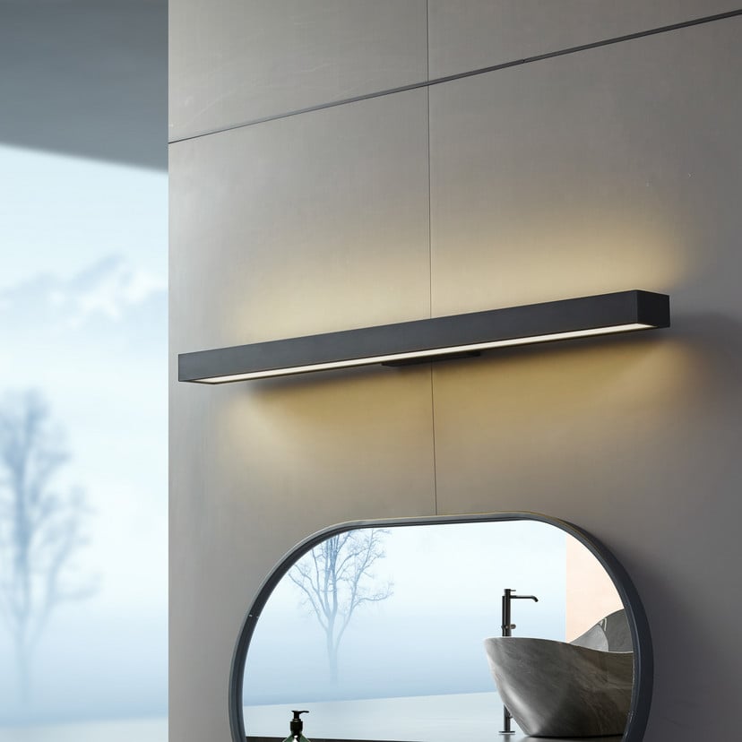 lampenwelt Lucande LED-Spiegelleuchte Zafira schwarz Alu 90 cm IP44 Sonderangebot