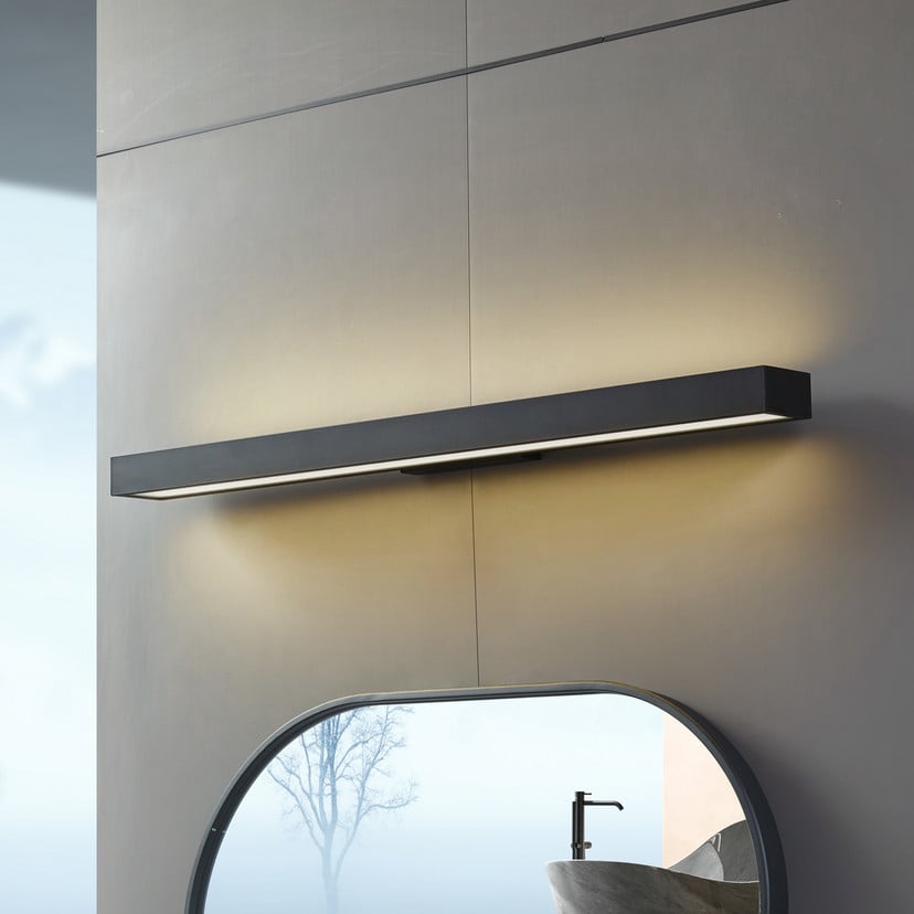 lampenwelt Lucande LED-Spiegelleuchte Zafira schwarz Alu 90 cm IP44 Sonderangebot