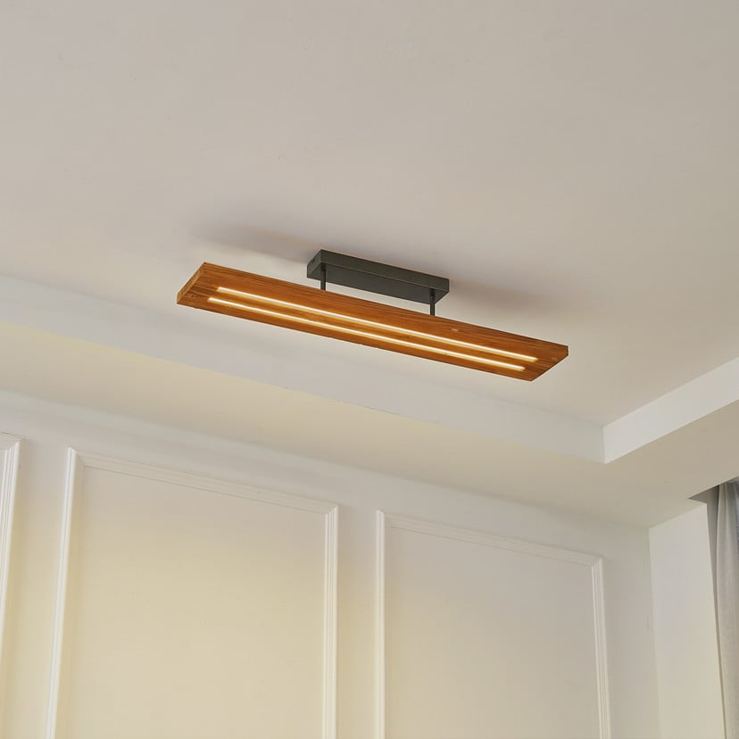 lampenwelt Lindby LED-Deckenlampe Nesaja schwarz Holz 98cm dimmbar Flash Sale