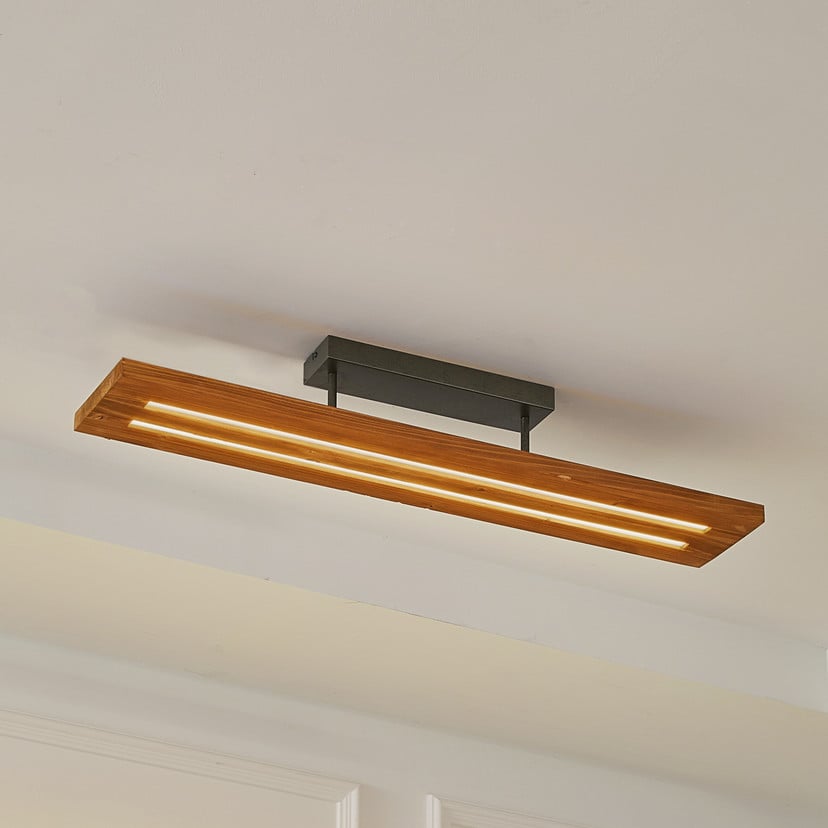 lampenwelt Lindby LED-Deckenlampe Nesaja schwarz Holz 98cm dimmbar Flash Sale