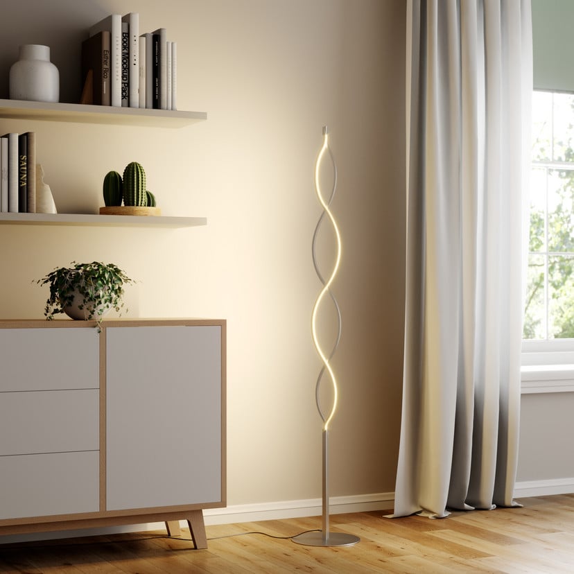 lampenwelt Lindby LED-Stehlampe Auron nickelfarben Metall Tastdimmer Exklusivangebot