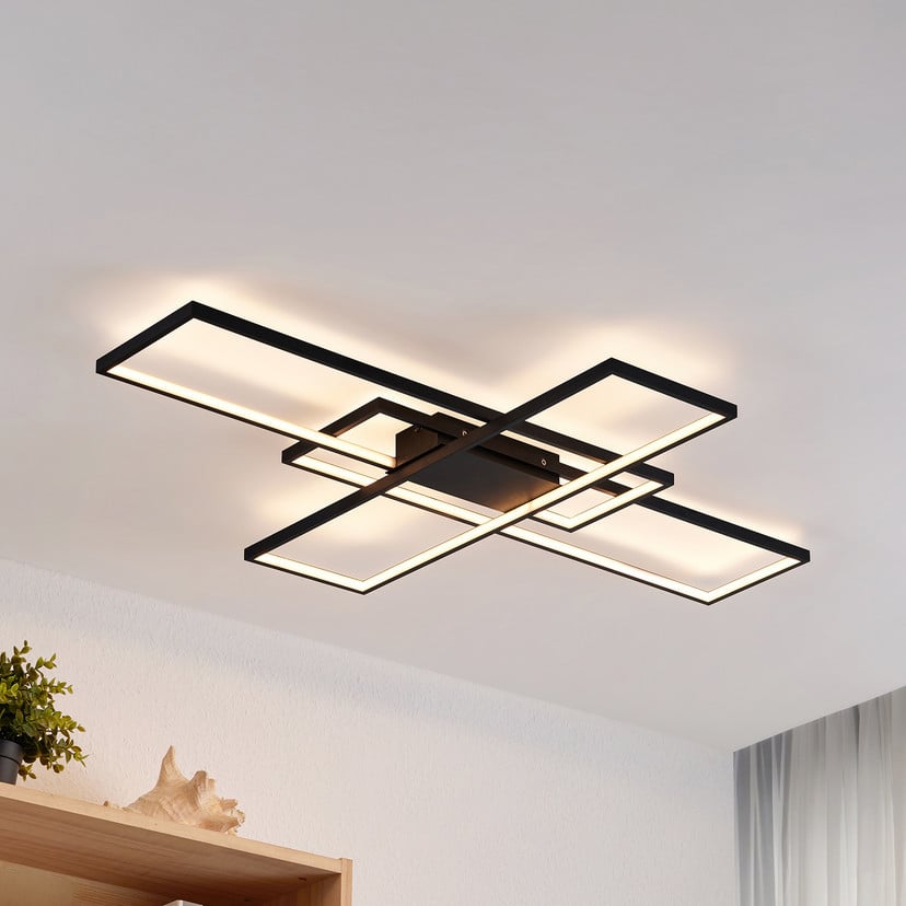 lampenwelt Lindby LED-Deckenleuchte Tetson schwarz Metall dimmbar Preisnachlass