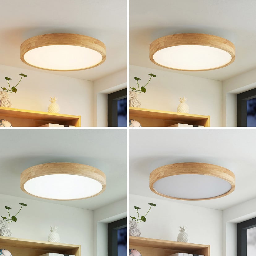 lampenwelt Lindby LED-Deckenlampe Lanira Ø 50 cm Holz Remote CCT Cyber Monday