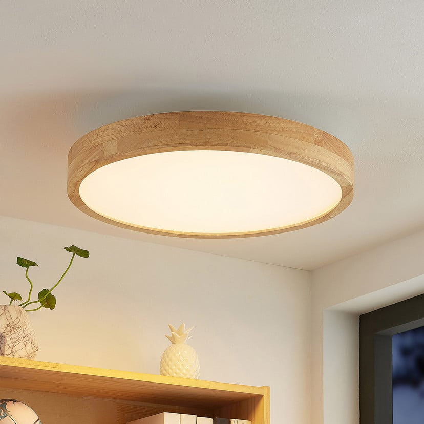 lampenwelt Lindby LED-Deckenlampe Lanira Ø 50 cm Holz Remote CCT Cyber Monday