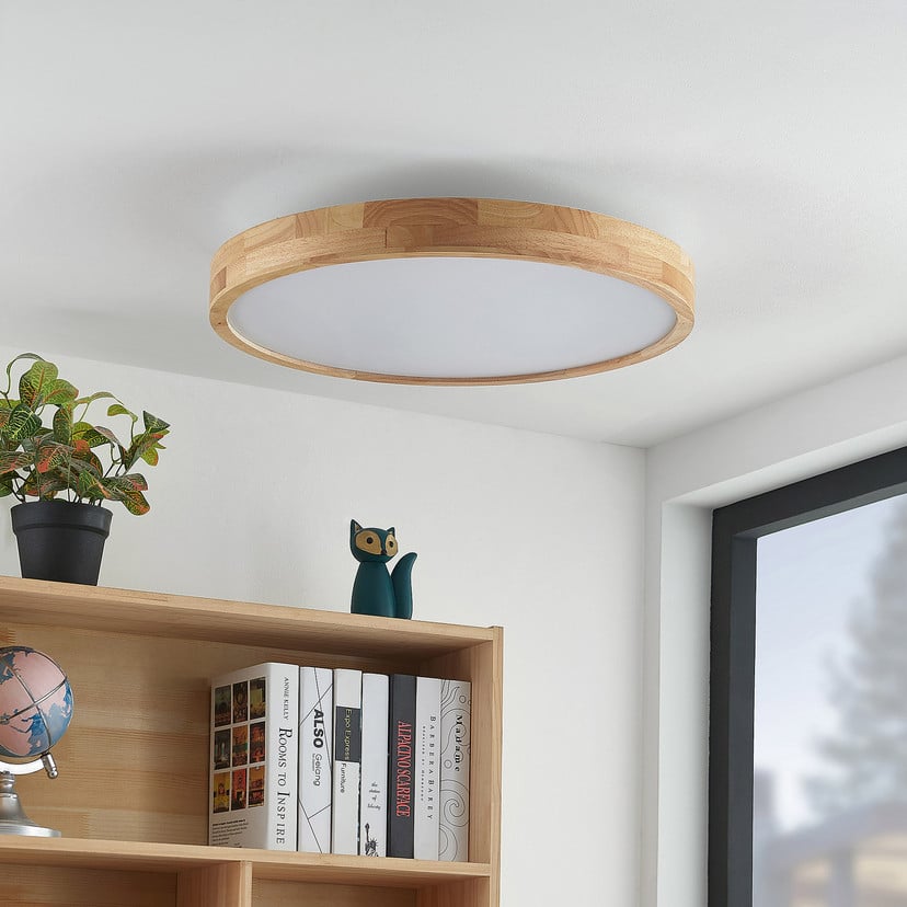 lampenwelt Lindby LED-Deckenlampe Lanira Ø 60 cm Holz Remote CCT Neueste Mode