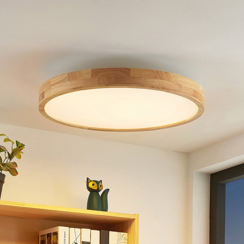 lampenwelt Lindby LED-Deckenlampe Lanira Ø 60 cm Holz Remote CCT Neueste Mode