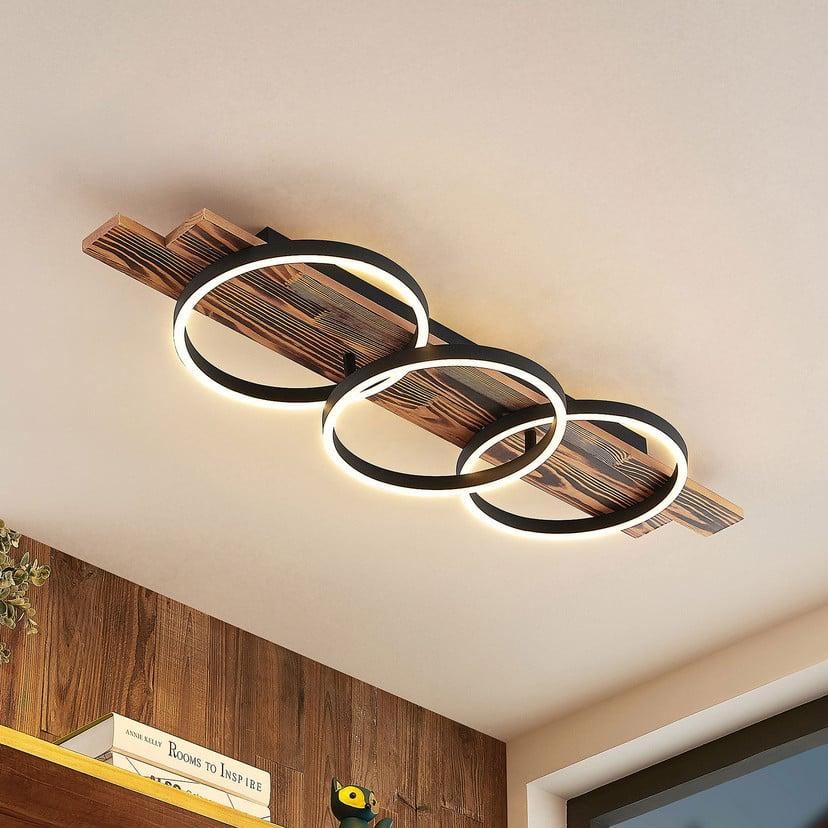 lampenwelt Lindby LED-Deckenleuchte Sentoa Holz 100 cm lang 3.000 K Online Outlet