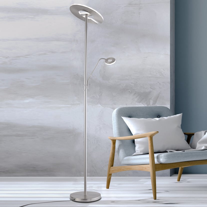 lampenwelt LED-Stehleuchte Dent nickelfarben 180 cm CCT 2-flammig Große Rabatte