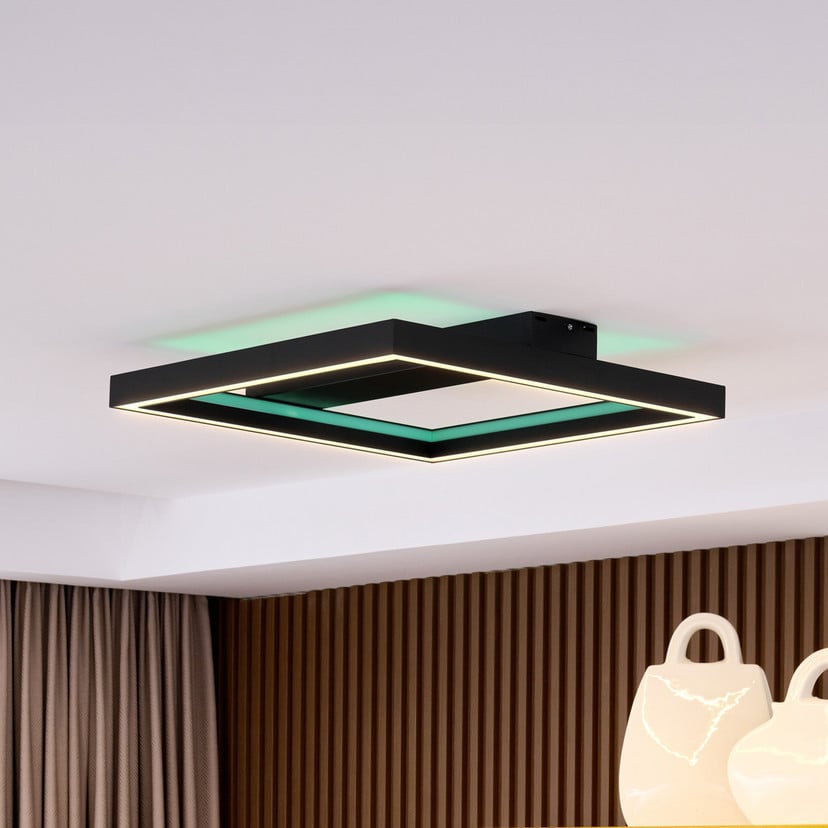 lampenwelt Lucande Smart LED-Deckenleuchte Tjado 50 cm schwarz RGBW Lagerräumung