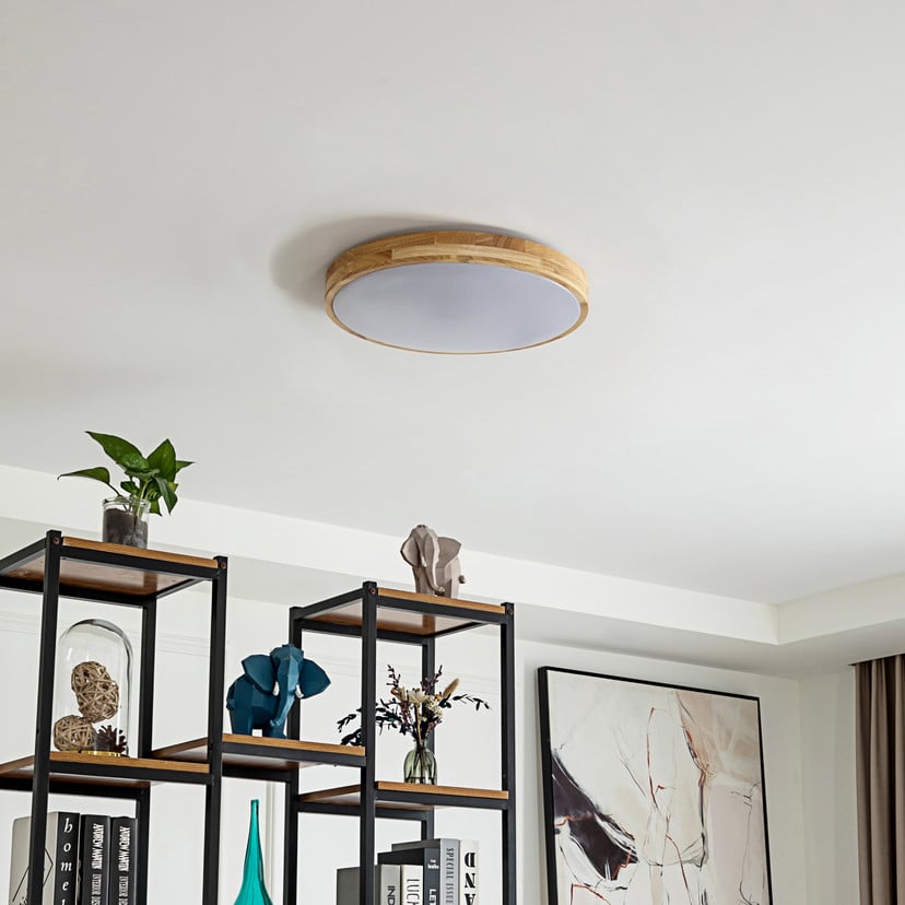 lampenwelt Lindby Smart LED-Deckenleuchte Innes Holz Ø39cm RGB CCT Tuya Bestseller