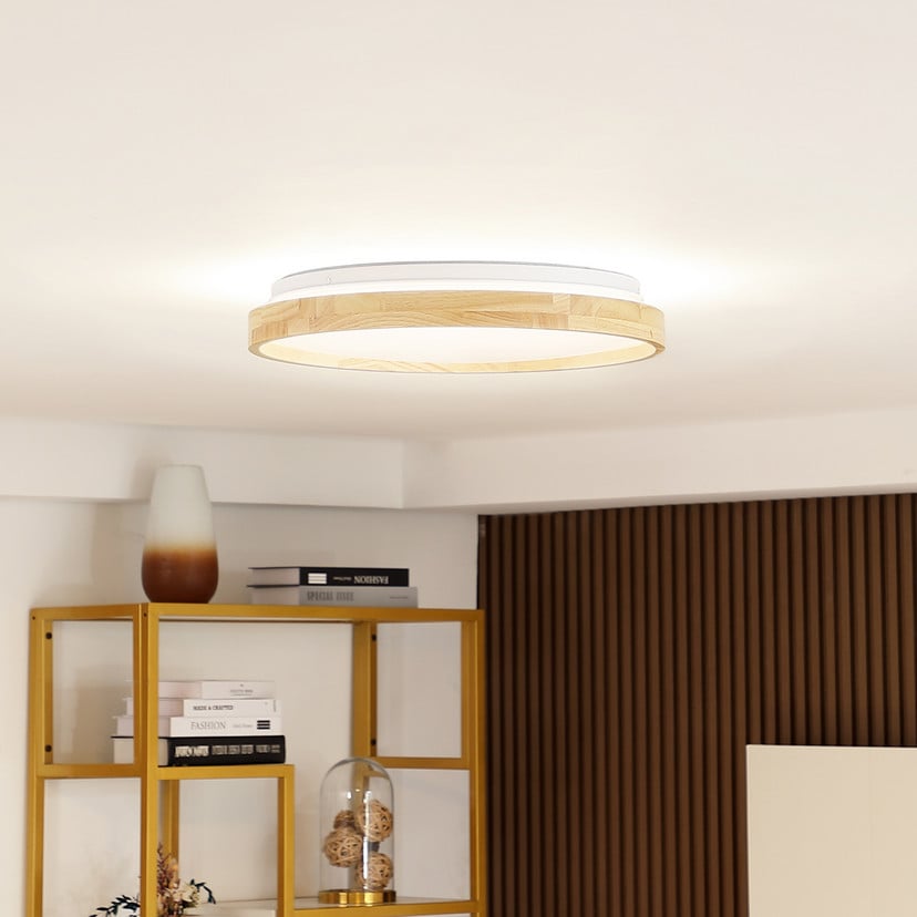 lampenwelt Lindby Smart LED-Deckenleuchte Mirren Holz Ø49 5cm CCT Tuya Kauf eins, bekomm eins gratis