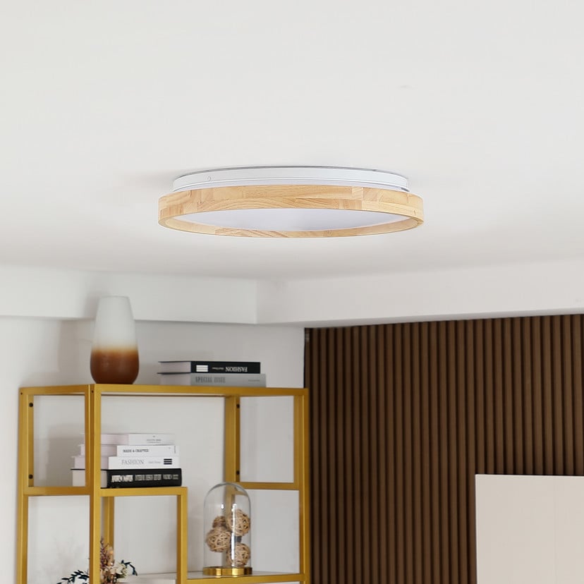 lampenwelt Lindby Smart LED-Deckenleuchte Mirren Holz Ø49 5cm CCT Tuya Kauf eins, bekomm eins gratis