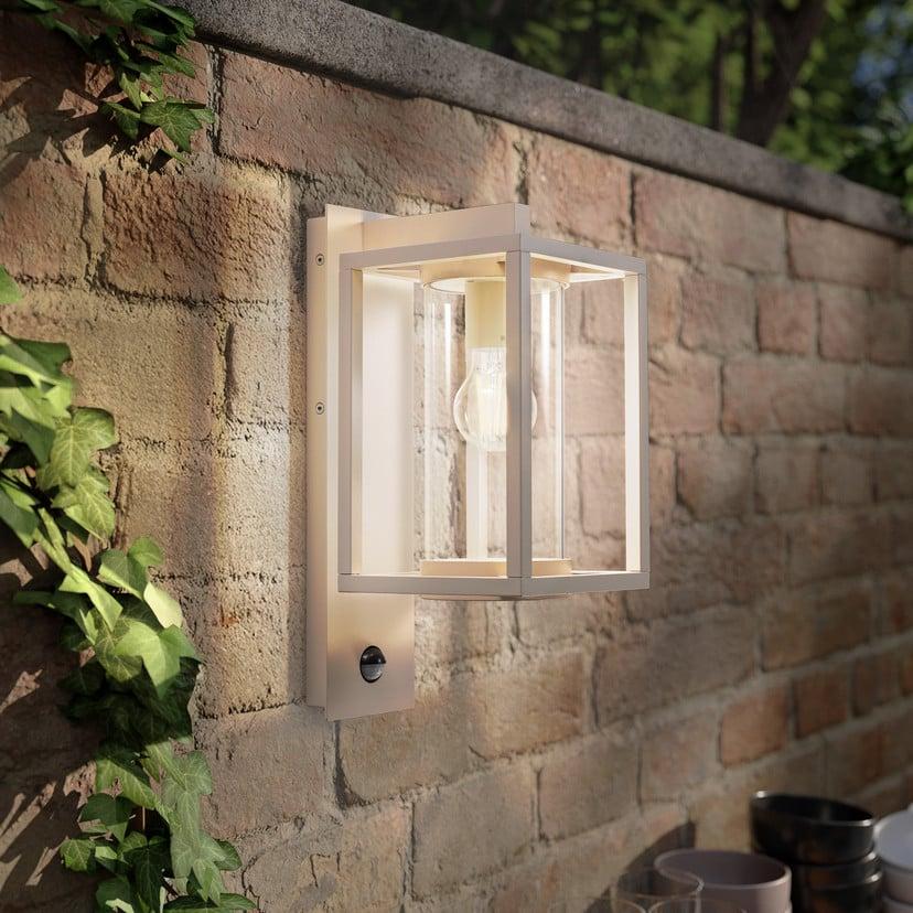 lampenwelt Lucande Außenwandleuchte Ferda Sensor hängend beige E27