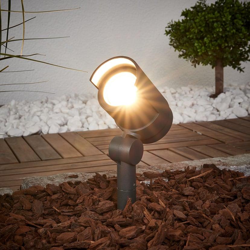 lampenwelt Lucande LED-Erdspießstrahler Beatrix anthrazit Alu 45 7cm