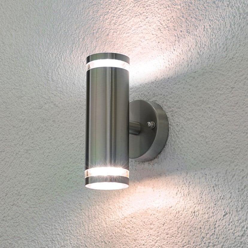 lampenwelt Lindby LED-Außenwandlampe Tiberius Edelstahl up/down IP44