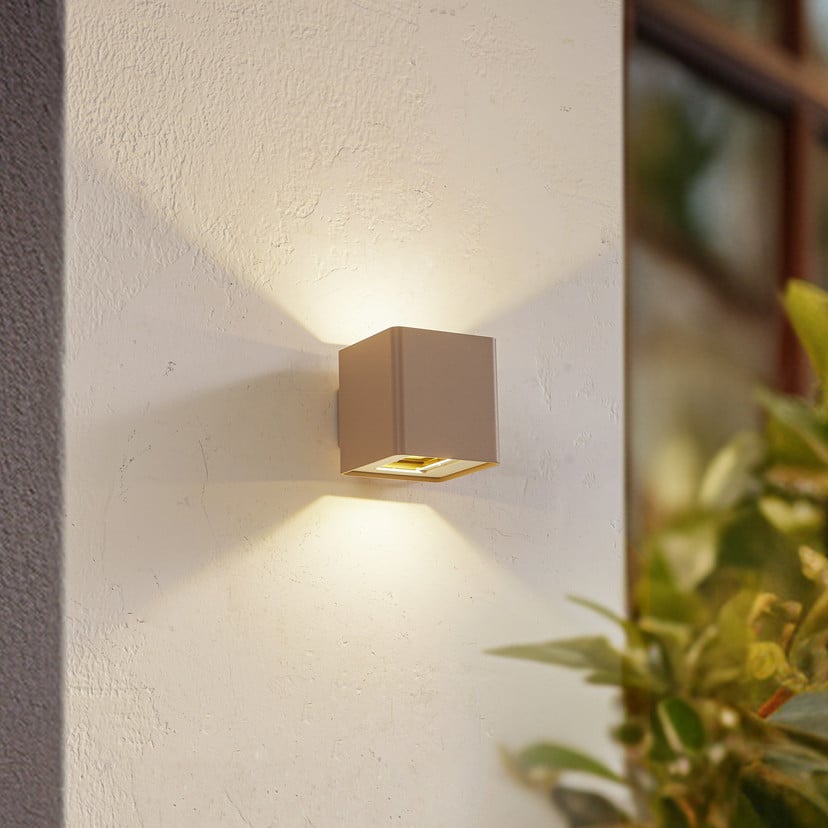 lampenwelt Lucande LED-Außenwandleuchte Aaron beige IP54 up/down Online